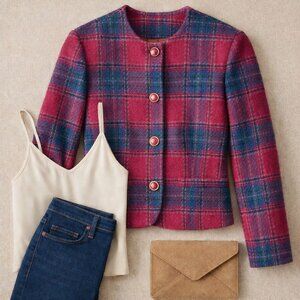 Pendleton Wool Plaid Jacket | Fuchsia Tartan | Tailored Winter Layer | Size 8